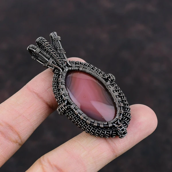 Red Botswana Agate Oval Red Handmade Copper Wire Wrapped Pendant