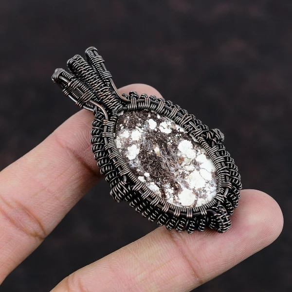 Wild Horse Magnesite Oval Brown Handmade Copper Wire Wrapped Pendant