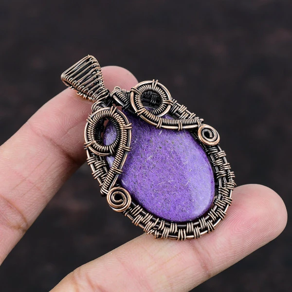 Purpurite Oval Purple Handmade Copper Wire Wrapped Pendant