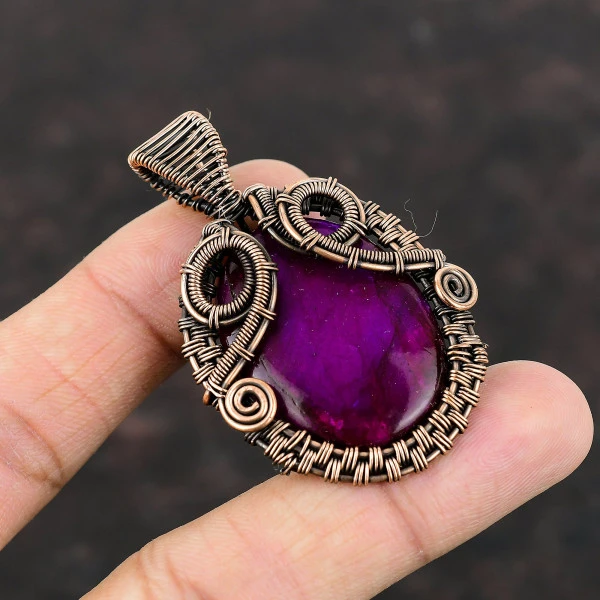 Purple Fire Labradorite Oval Purple Handmade Copper Wire Wrapped Pendant