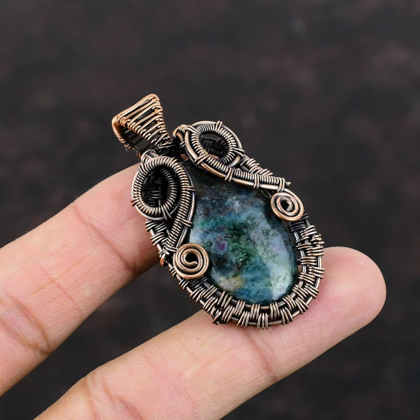 Rose Quartz Oval Pink Handmade Copper Wire Wrapped Pendant