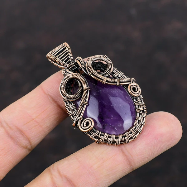 Star Amethyst Oval Purple Handmade Copper Wire Wrapped Pendant