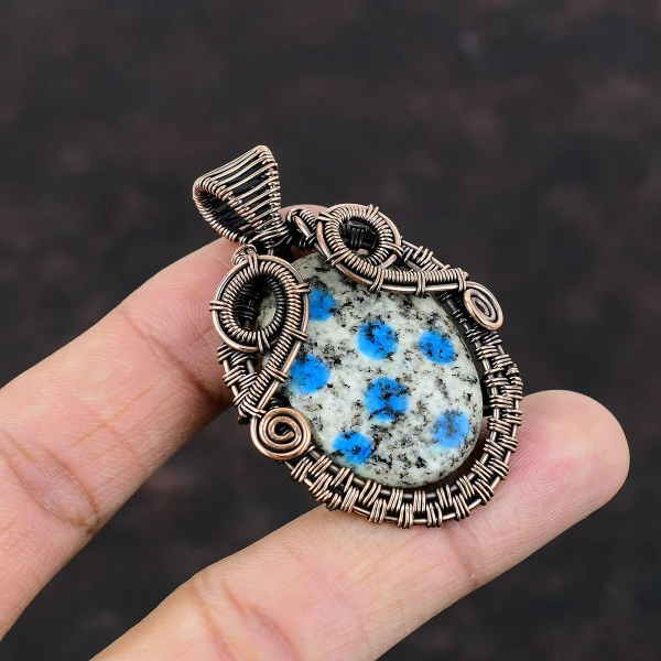 K2 Jasper Oval White Handmade Copper Wire Wrapped Pendant