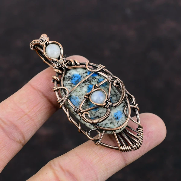 K2 Jasper Oval White Handmade Copper Wire Wrapped Pendant