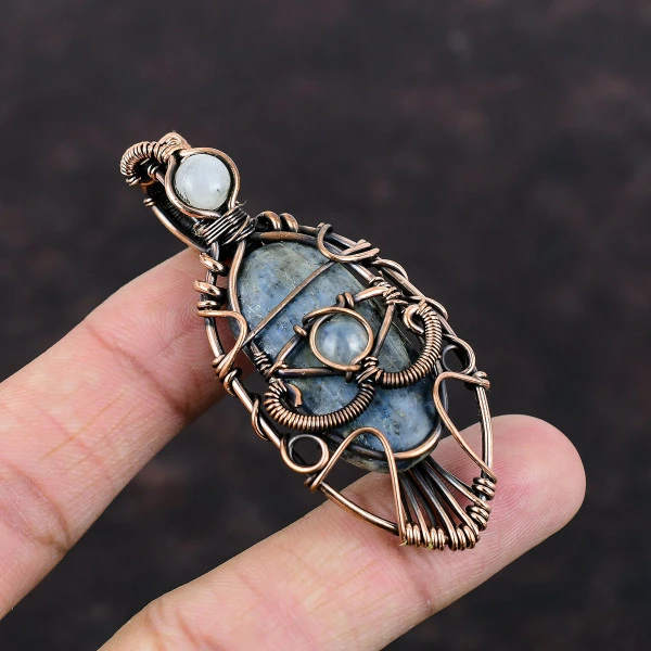 Kyanite Oval Blue Handmade Copper Wire Wrapped Pendant
