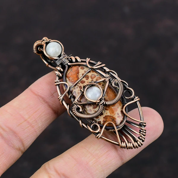 Asteroid Jasper Oval Red Handmade Copper Wire Wrapped Pendant
