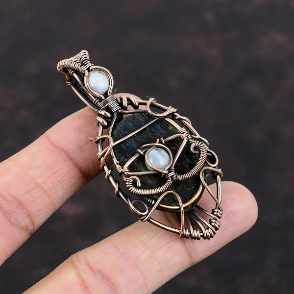 Black Tourmaline Rough Oval Black Handmade Copper Wire Wrapped Pendant
