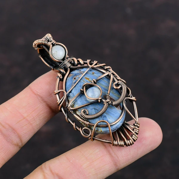 Pietersite Oval Gray Handmade Copper Wire Wrapped Pendant