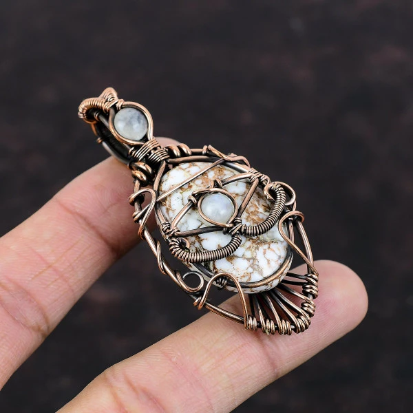 Wild Horse Magnesite Oval Brown Handmade Copper Wire Wrapped Pendant