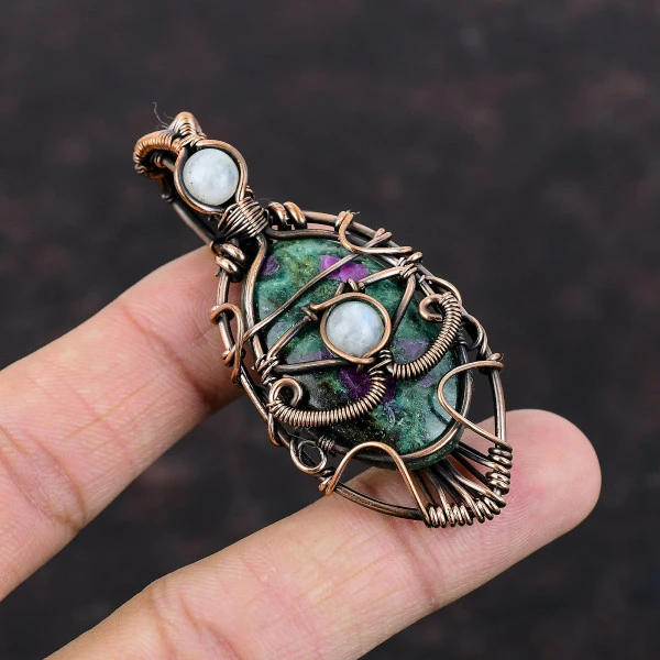 Ruby Fuchsite Oval Green Handmade Copper Wire Wrapped Pendant