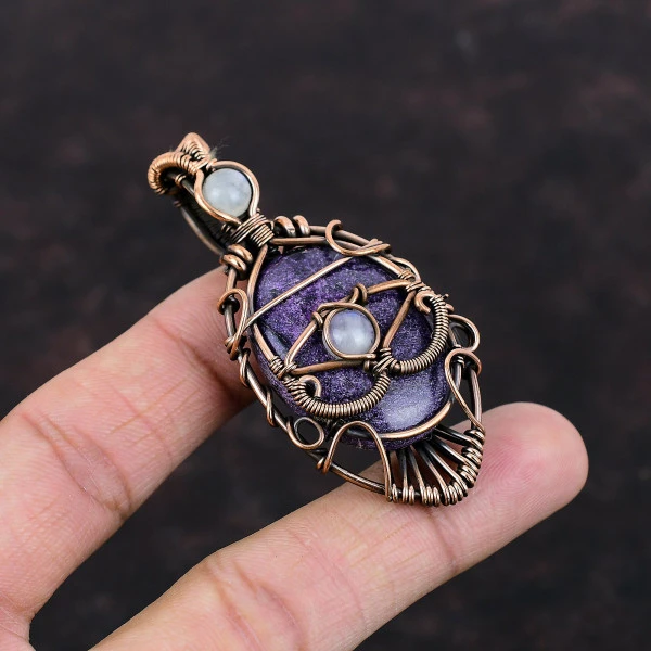 Purpurite Oval Purple Handmade Copper Wire Wrapped Pendant