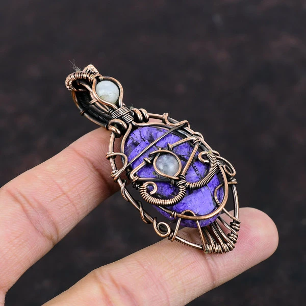 Copper Charoite Oval Purple Handmade Copper Wire Wrapped Pendant