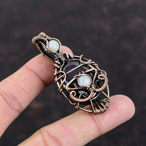 Sugilite Oval Purple Handmade Copper Wire Wrapped Pendant