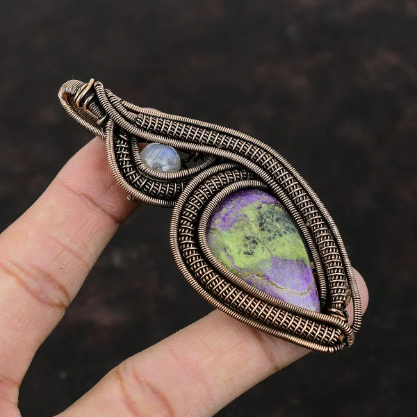 Purpurite Pear Purple Handmade Copper Wire Wrapped Pendant