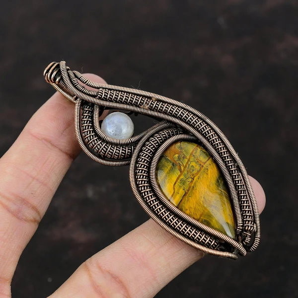 Nellite Pear Yellow Handmade Copper Wire Wrapped Pendant