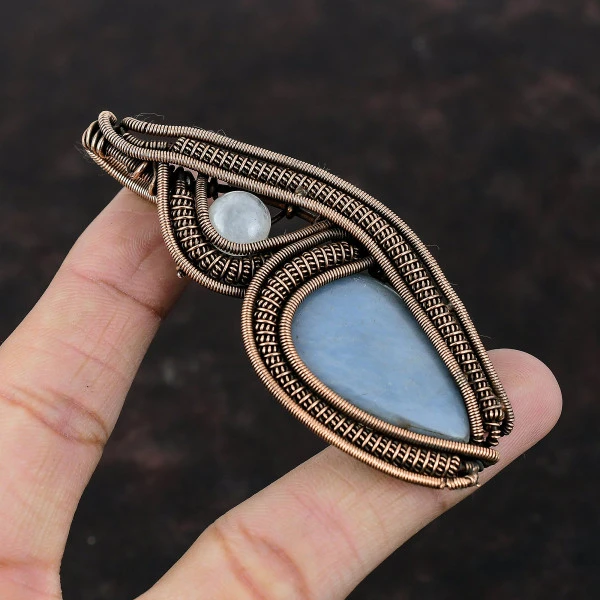 Angelite Pear Blue Handmade Copper Wire Wrapped Pendant