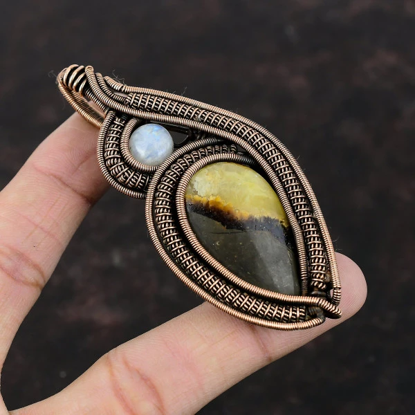 Septarian Pear Yellow Handmade Copper Wire Wrapped Pendant