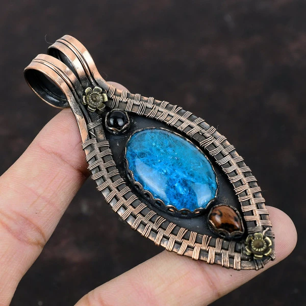 Smithsonite Oval Blue Handmade Copper Wire Wrapped Pendant