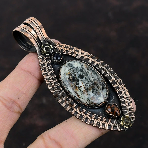 Astrophyllite Oval Brown Handmade Copper Wire Wrapped Pendant