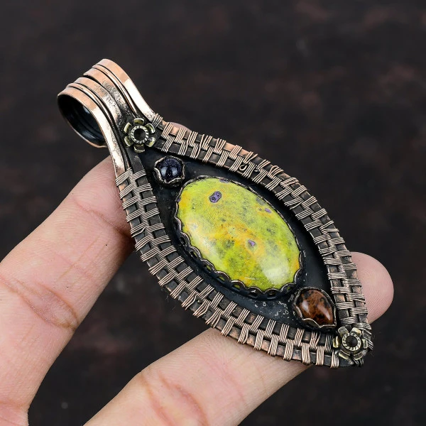 Stichtite Oval Green Handmade Copper Wire Wrapped Pendant