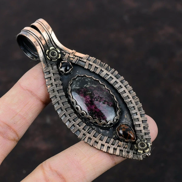 Eudialyte Oval Black Handmade Copper Wire Wrapped Pendant