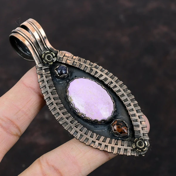 Phosphosiderite Oval Purple Handmade Copper Wire Wrapped Pendant