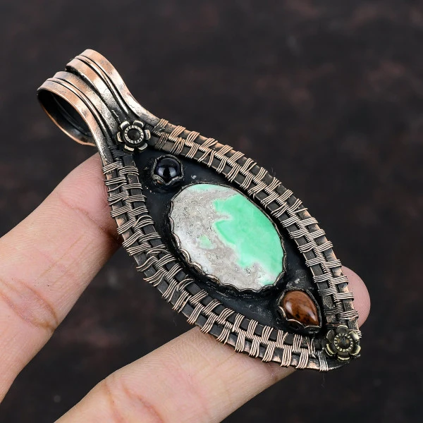 Variscite Oval Green Handmade Copper Wire Wrapped Pendant