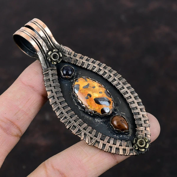 Bauxite Oval Red Handmade Copper Wire Wrapped Pendant
