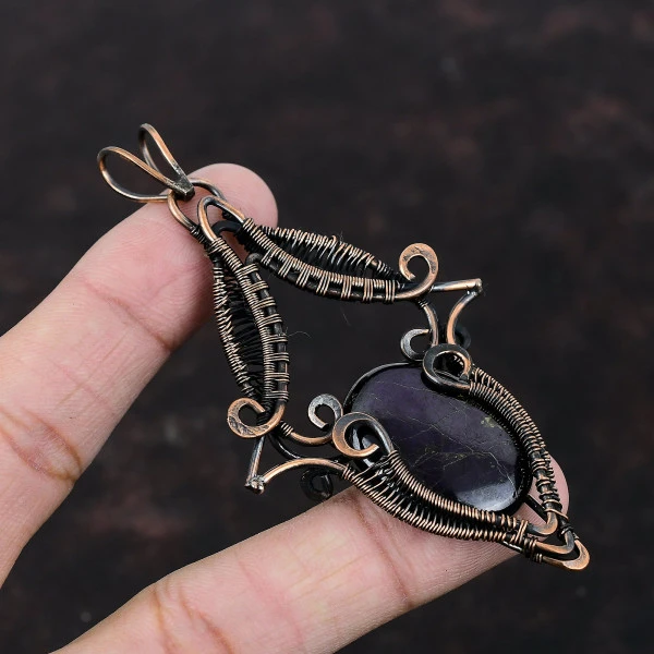 Sugilite Oval Purple Handmade Copper Wire Wrapped Pendant