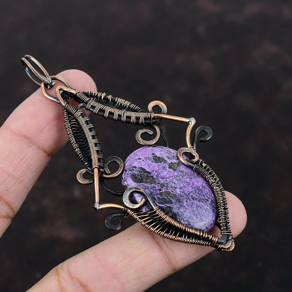 Purpurite Oval Purple Handmade Copper Wire Wrapped Pendant