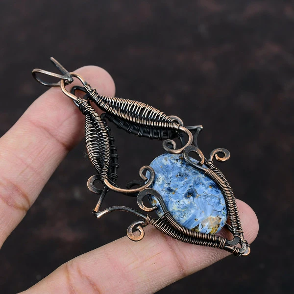 Pietersite Oval Gray Handmade Copper Wire Wrapped Pendant