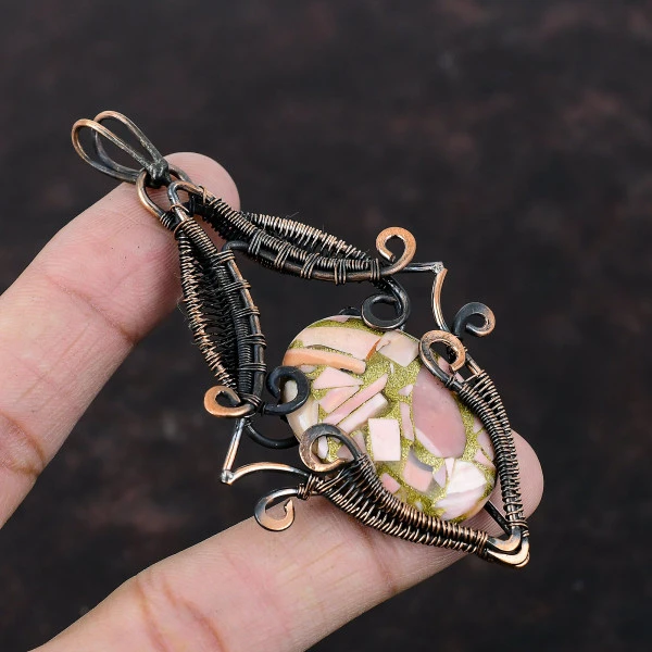Handmade Copper Wire Wrapped Pink Opal Pendant – Dainty Gemstone Jewelry