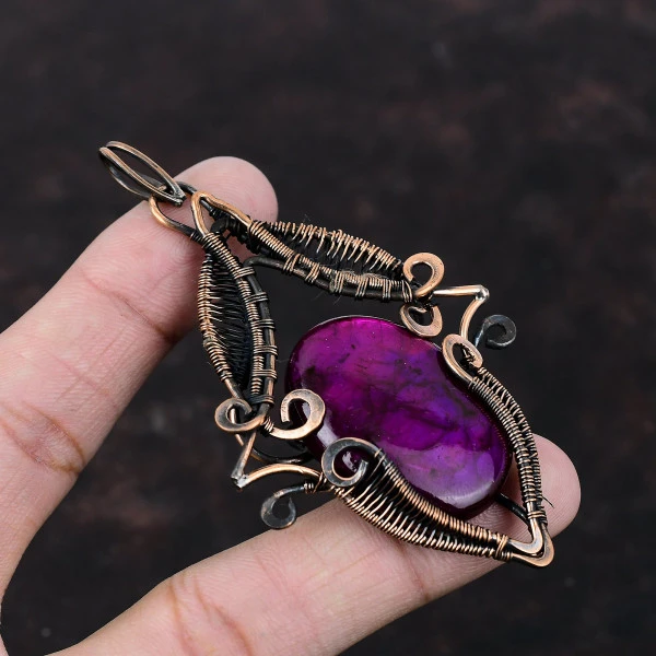 Purple Fire Labradorite Oval Purple Handmade Copper Wire Wrapped Pendant