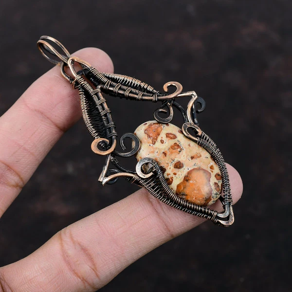Asteroid Jasper Oval Red Handmade Copper Wire Wrapped Pendant