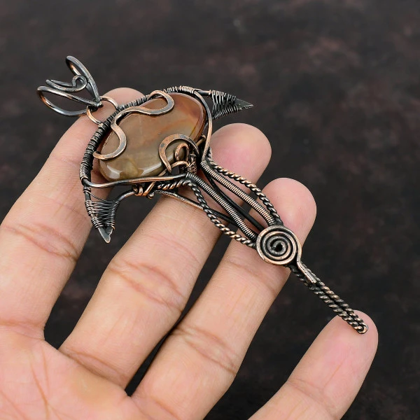 Red Jasper Oval Red Handmade Copper Wire Wrapped Pendant