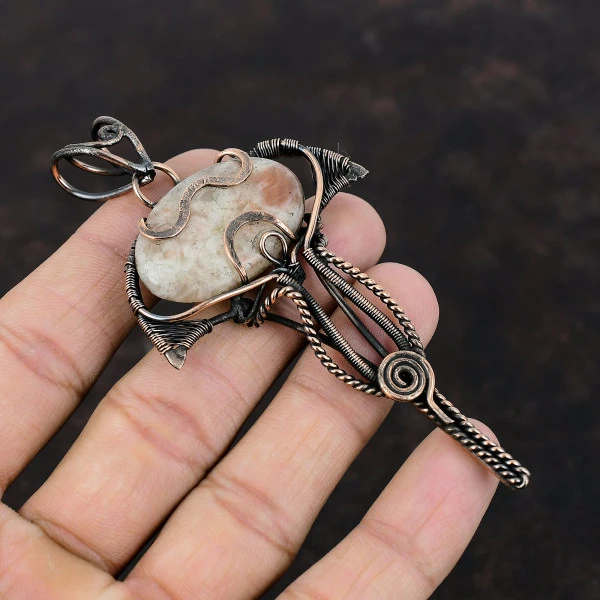 Sunstone Oval Orange Handmade Copper Wire Wrapped Pendant