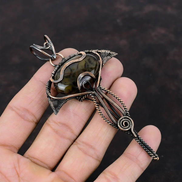 Montana Agate Oval Brown Handmade Copper Wire Wrapped Pendant