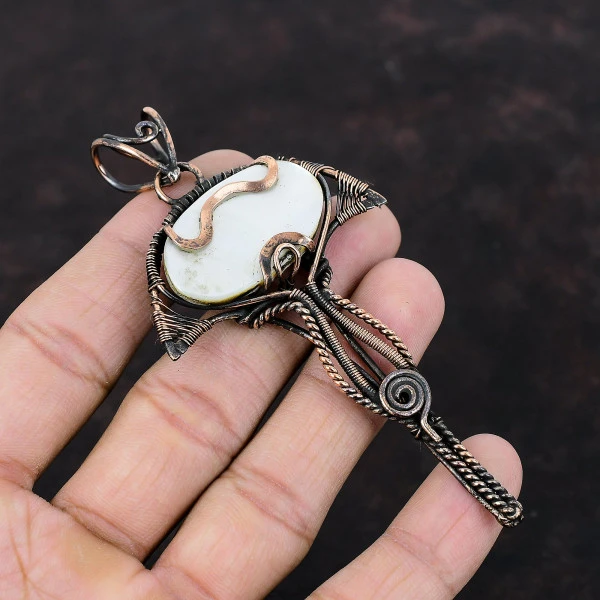 Handmade Mother of Pearl Copper Wire Wrapped Pendant