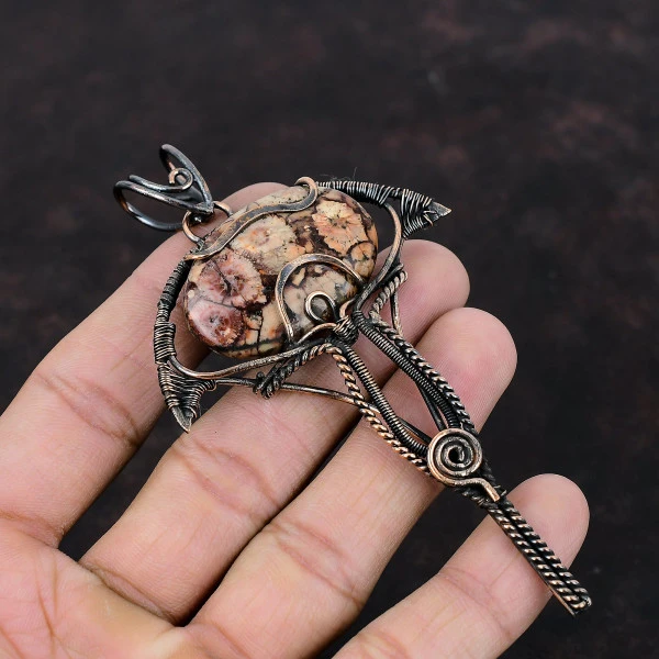 Birds Eye Jasper Oval Brown Handmade Copper Wire Wrapped Pendant