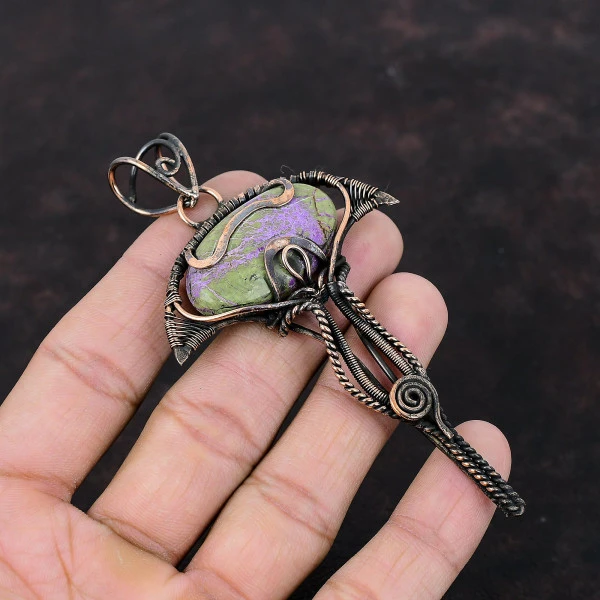 Purpurite Oval Purple Handmade Copper Wire Wrapped Pendant