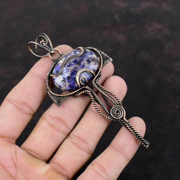 Purple Sea Sediment Jasper Oval Blue Handmade Copper Wire Wrapped Pendant