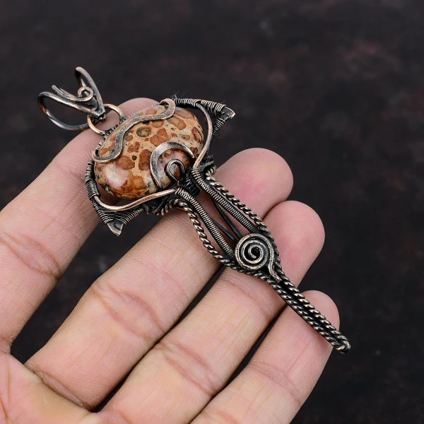 Asteroid Jasper Oval Red Handmade Copper Wire Wrapped Pendant