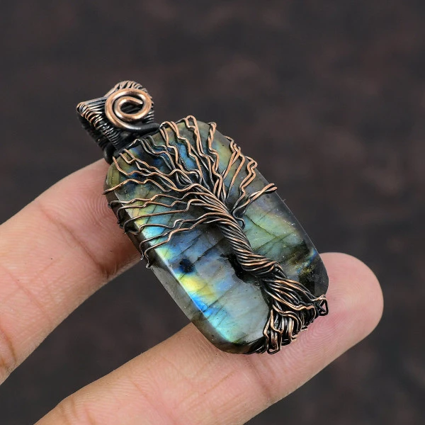 Labradorite Radiant Gray Handmade Copper Wire Wrapped Pendant