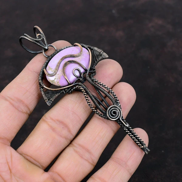 Phosphosiderite Oval Purple Handmade Copper Wire Wrapped Pendant