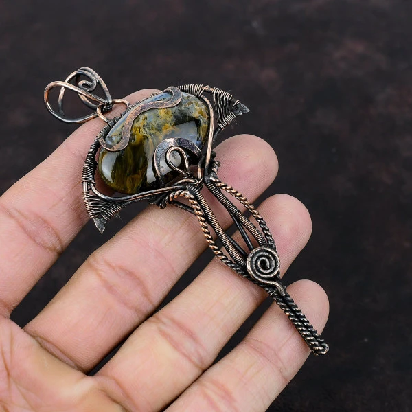 Golden Pietersite Oval Brown Handmade Copper Wire Wrapped Pendant