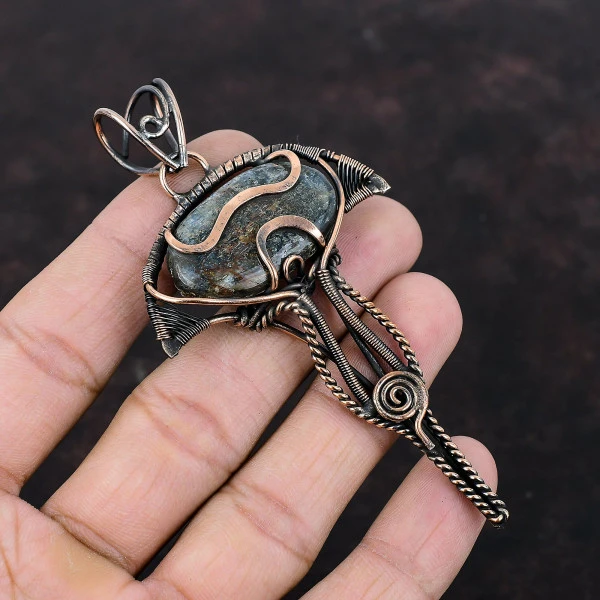 Kyanite Oval Blue Handmade Copper Wire Wrapped Pendant