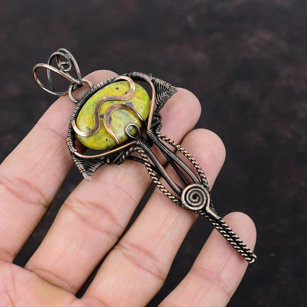 Stichtite Oval Green Handmade Copper Wire Wrapped Pendant