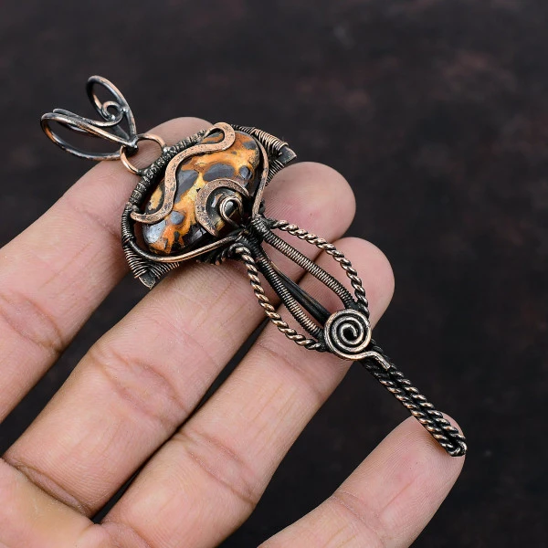 Bauxite Oval Red Handmade Copper Wire Wrapped Pendant