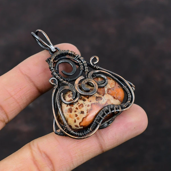 Asteroid Jasper Oval Red Handmade Copper Wire Wrapped Pendant