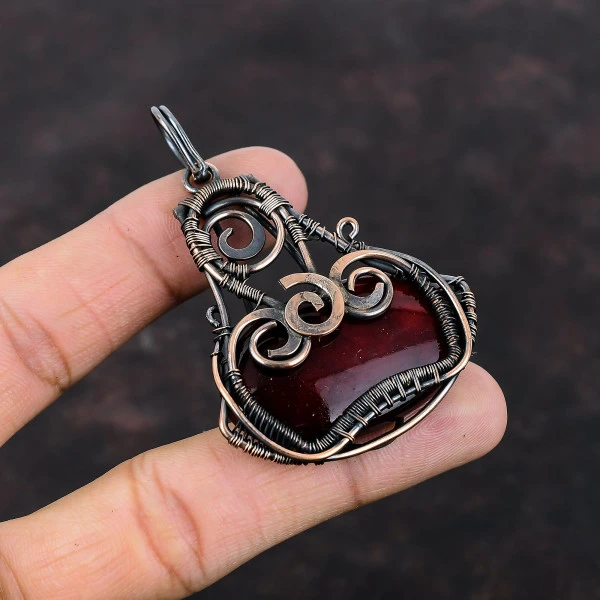 Red Fire Labradorite Oval Red Handmade Copper Wire Wrapped Pendant